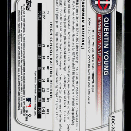 2025 Bowman Draft Chrome Quentin Young #BDC-92 Blue Sapphire
