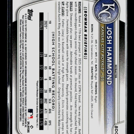 2025 Bowman Chrome Josh Hammond #BDC-185 Refractor 1st Bowman