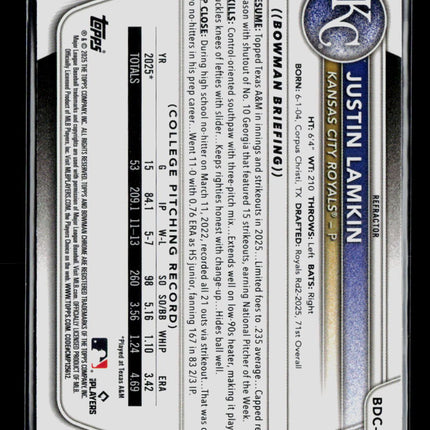 2025 Bowman Draft Chrome Justin Lamkin #BDC-62 Refractor