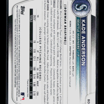 2025 Bowman Draft Kade Anderson #BD-3 1st Bowman