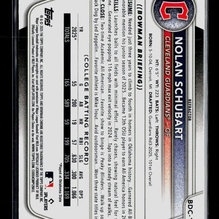 2025 Bowman Draft Chrome Nolan Schubart #BDC-192 Refractor 1st Bowman