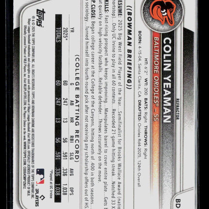 2025 Bowman Draft Chrome Colin Yeaman #BDC-47 Refractor