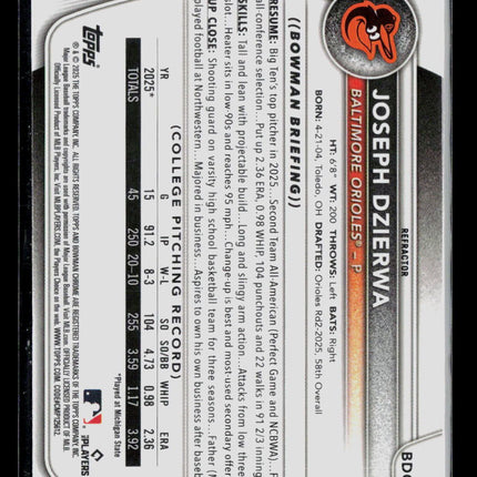 2025 Bowman Draft Chrome Joseph Dzierwa #BDC-186 Refractor