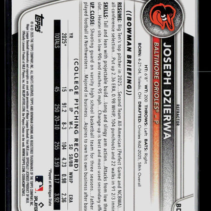 2025 Bowman Draft Chrome Joseph Dzierwa #BDC-186 Refractor