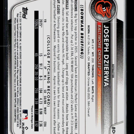 2025 Bowman Draft Chrome Joseph Dzierwa #BDC-186 Refractor 1st Bowman