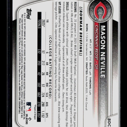 2025 Bowman Draft Chrome Mason Neville #BDC-109 Mega Box Refractor
