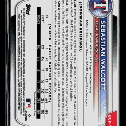 2025 Bowman Chrome Sebastian Walcott #BCP-133 Mojo Refractor