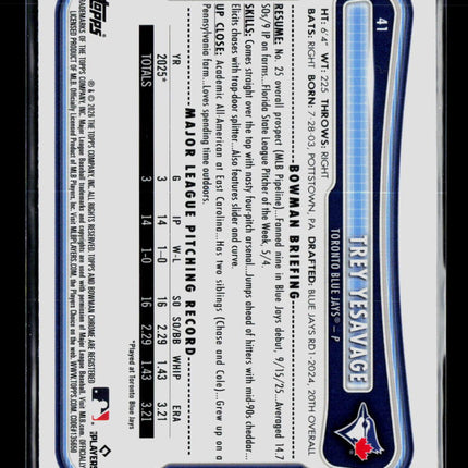 2026 Bowman Chrome Trey Yesavage #41 RC Red