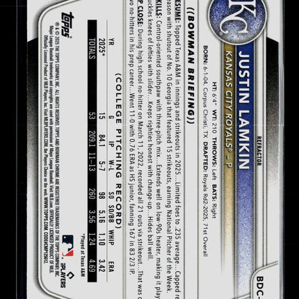2025 Bowman Chrome Justin Lamkin #BDC-62 Refractor