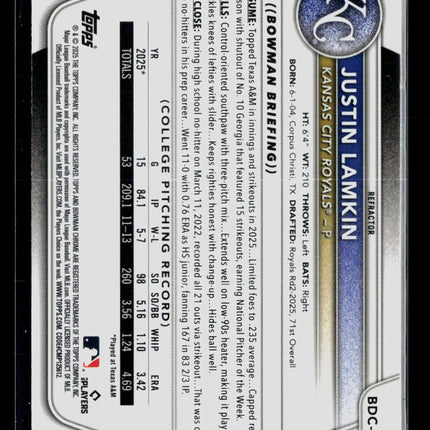 2025 Bowman Draft Chrome Justin Lamkin #BDC-62 Refractor