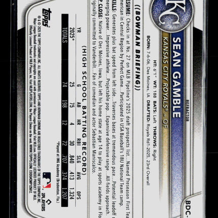 2025 Bowman Draft Chrome Sean Gamble #BDC-178 Refractor