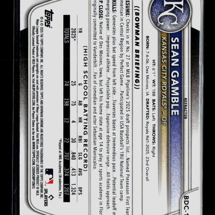 2025 Bowman Chrome Sean Gamble #BDC-178 Refractor