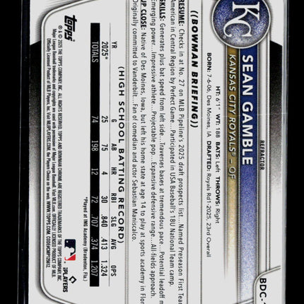 2025 Bowman Draft Chrome Sean Gamble #BDC-178 Refractor