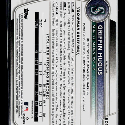 2025 Bowman Draft Chrome Griffin Hugus #BDC-101 Refractor 1st Bowman