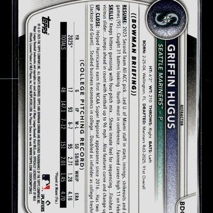 2025 Bowman Draft Chrome Griffin Hugus #BDC-101 Refractor