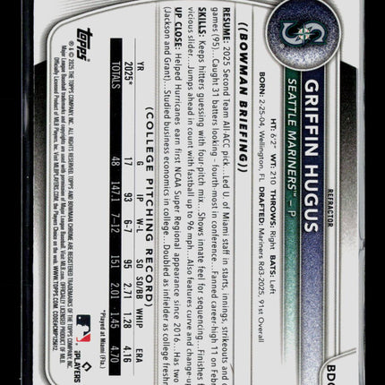 2025 Bowman Chrome Draft Griffin Hugus #BDC-101 Refractor