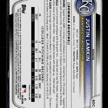 2025 Bowman Draft Chrome Justin Lamkin #BDC-62 Refractor