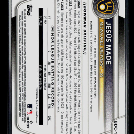 2025 Bowman Chrome Jesús Made #BDC-196 Lazer Refractor