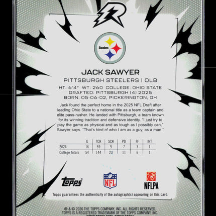 2026 Topps Rip Jack Sawyer #180 Blue 82/99 RC Auto