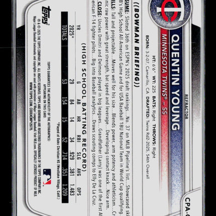 2025 Bowman Chrome Quentin Young #CPA-QY Refractor 152/499 Auto