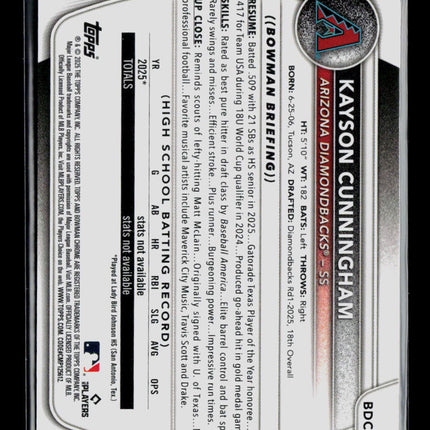 2025 Bowman Draft Chrome Kayson Cunningham #BDC-84 Gold Refractor 34/50