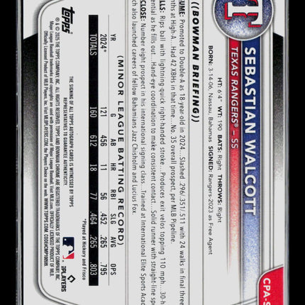 2025 Bowman Chrome Sebastian Walcott #CPA-SW Speckle Refractor 151/299 Auto