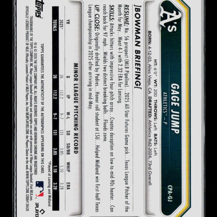 2026 Bowman Chrome Gage Jump #CPA-GJ Green 87/99 Auto