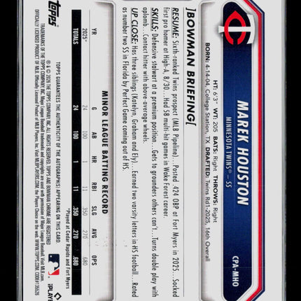 2026 Bowman Chrome Marek Houston #CPA-MHO Speckle Refractor 249/299 Auto