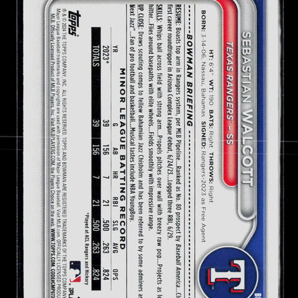 2024 Bowman Sebastian Walcott #BP-81 Orange /25