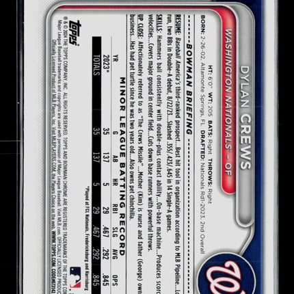 2024 Bowman Chrome Dylan Crews #BCP-23 Green Sapphire 96/99