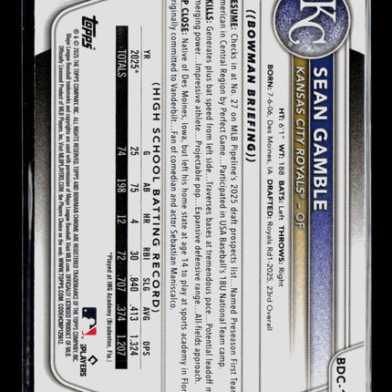 2025 Bowman Chrome Sean Gamble #BDC-178 Purple 095/199