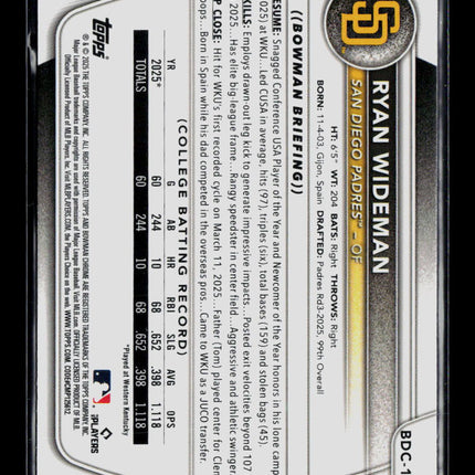 2025 Bowman Chrome Ryan Wideman #BDC-190 Purple Refractor 1st Bowman 199/250