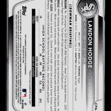 2025 Bowman Chrome Landon Hodge #CPA-LHO Auto