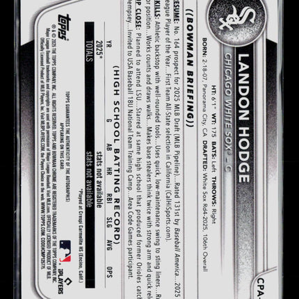 2025 Bowman Chrome Landon Hodge #CPA-LHO Mojo Refractor 122/150 Auto