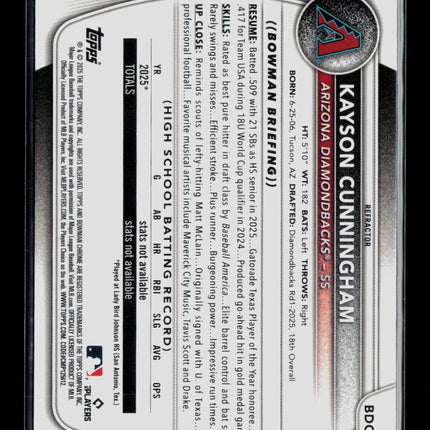 2025 Bowman Chrome Draft Kayson Cunningham #BDC-84 Refractor 1st Bowman