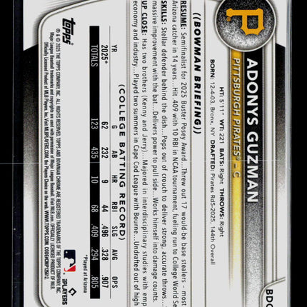 2025 Bowman Chrome Adonys Guzman #BDC-126 Blue Refractor 106/150