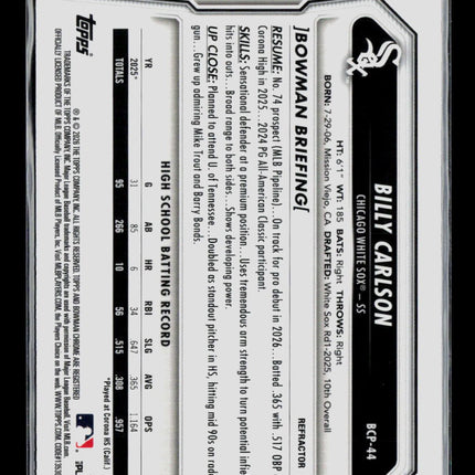 2026 Bowman Chrome Billy Carlson #BCP-44 Refractor 134/499