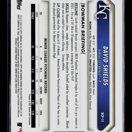 2025 Bowman Chrome David Shields #BCP-11 X Refractor