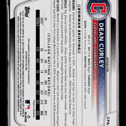 2025 Bowman Chrome Dean Curley #CPA-DC Refractor 129/499 Auto