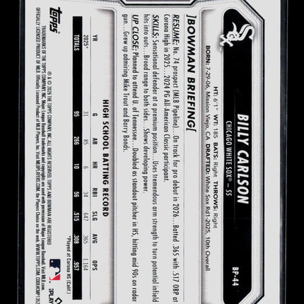 2025 Bowman Billy Carlson #BP-44 Purple 112/250