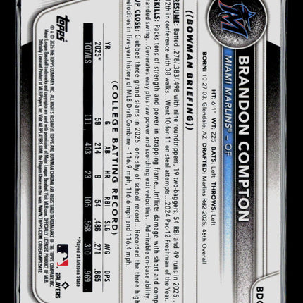 2025 Bowman Chrome Brandon Compton #BDC-64 Yellow Sapphire /75