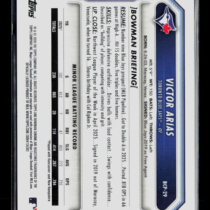2026 Bowman Chrome Victor Arias #BCP-29 Rose Gold 1st Bowman 01/15
