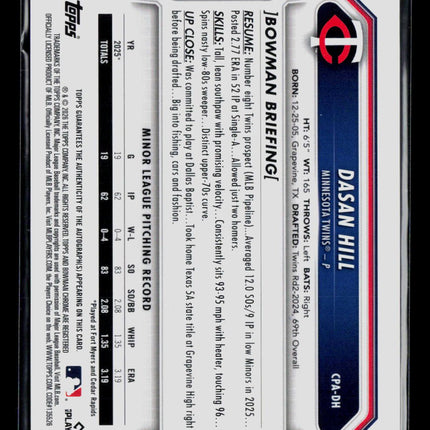 2026 Bowman Chrome Dasan Hill #CPA-DH Auto
