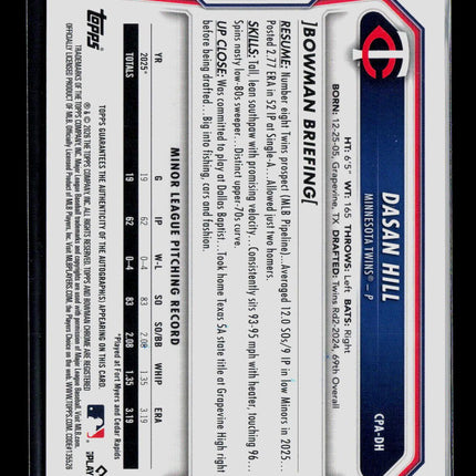 2024 Bowman Chrome Dasan Hill #CPA-DH Auto