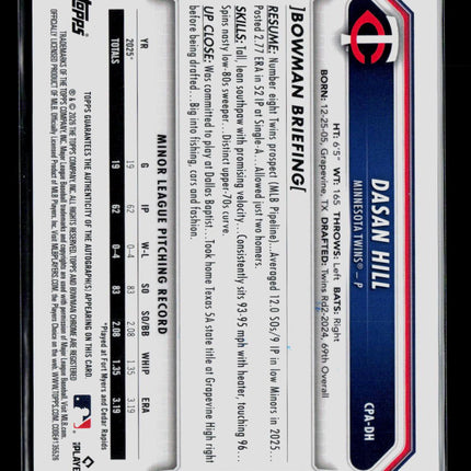 2026 Bowman Chrome Dasan Hill #CPA-DH Auto