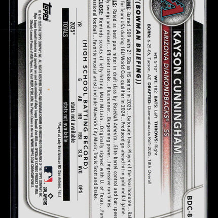 2025 Bowman Draft Chrome Kayson Cunningham #BDC-84 Purple Refractor 066/250