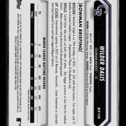 2024 Bowman Chrome Wilder Dalis #BCP-150 Blue Refractor 127/160 1st Bowman