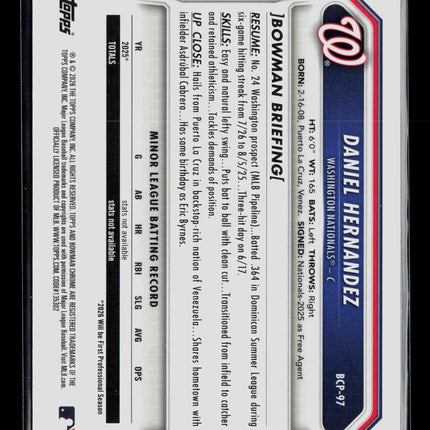 2026 Bowman Chrome Daniel Hernandez #BCP-97 Purple Geometric Refractor 129/250