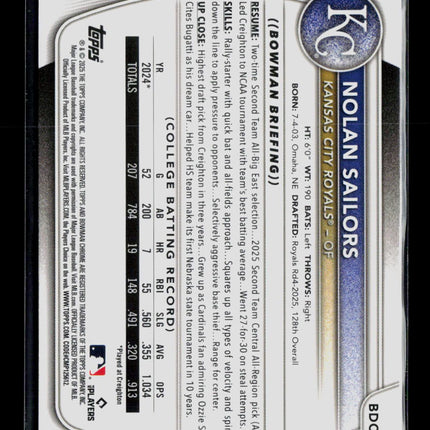 2025 Bowman Chrome Nolan Sailors #BDC-86 Yellow Refractor 31/75 1st Bowman