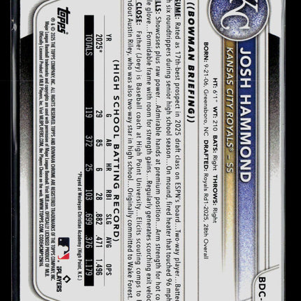 2025 Bowman Draft Chrome Josh Hammond #BDC-185 Mega Box Mojo Refractor